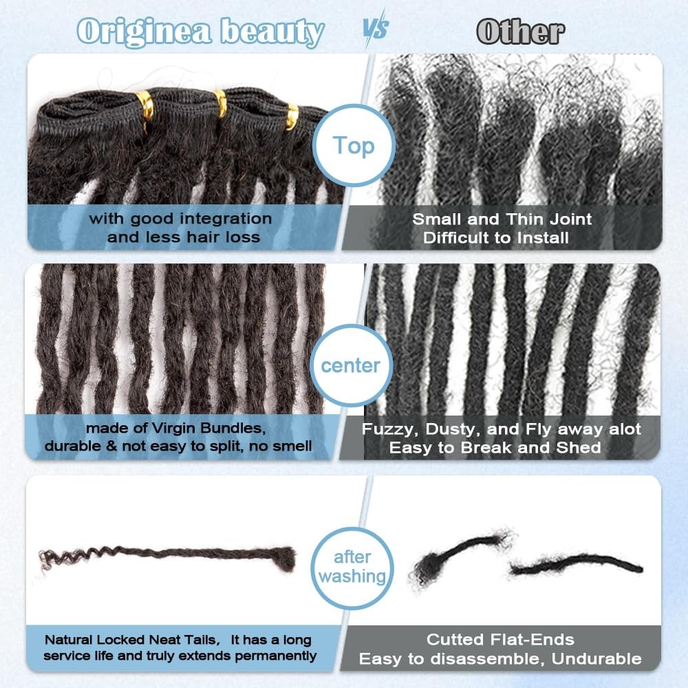 Originea 0.6cm 6-18 Inch 100% Human Hair Dreadlock Extensions Curly Ends Loc Ext