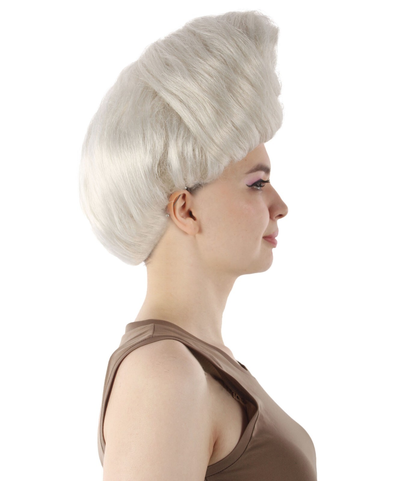 Adult Women’s Supermodel Horn-shaped White Hair Updo Full Wig HW-7112