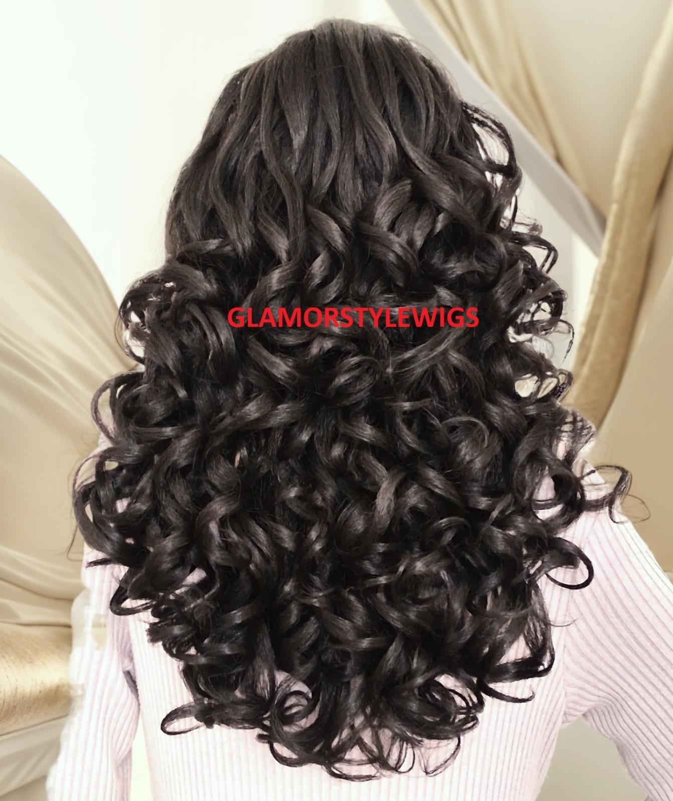 32″ LACE FRONT FULL WIG LONG CURLY LAYERED SIDE PART OFF BLACK #1B NWT
