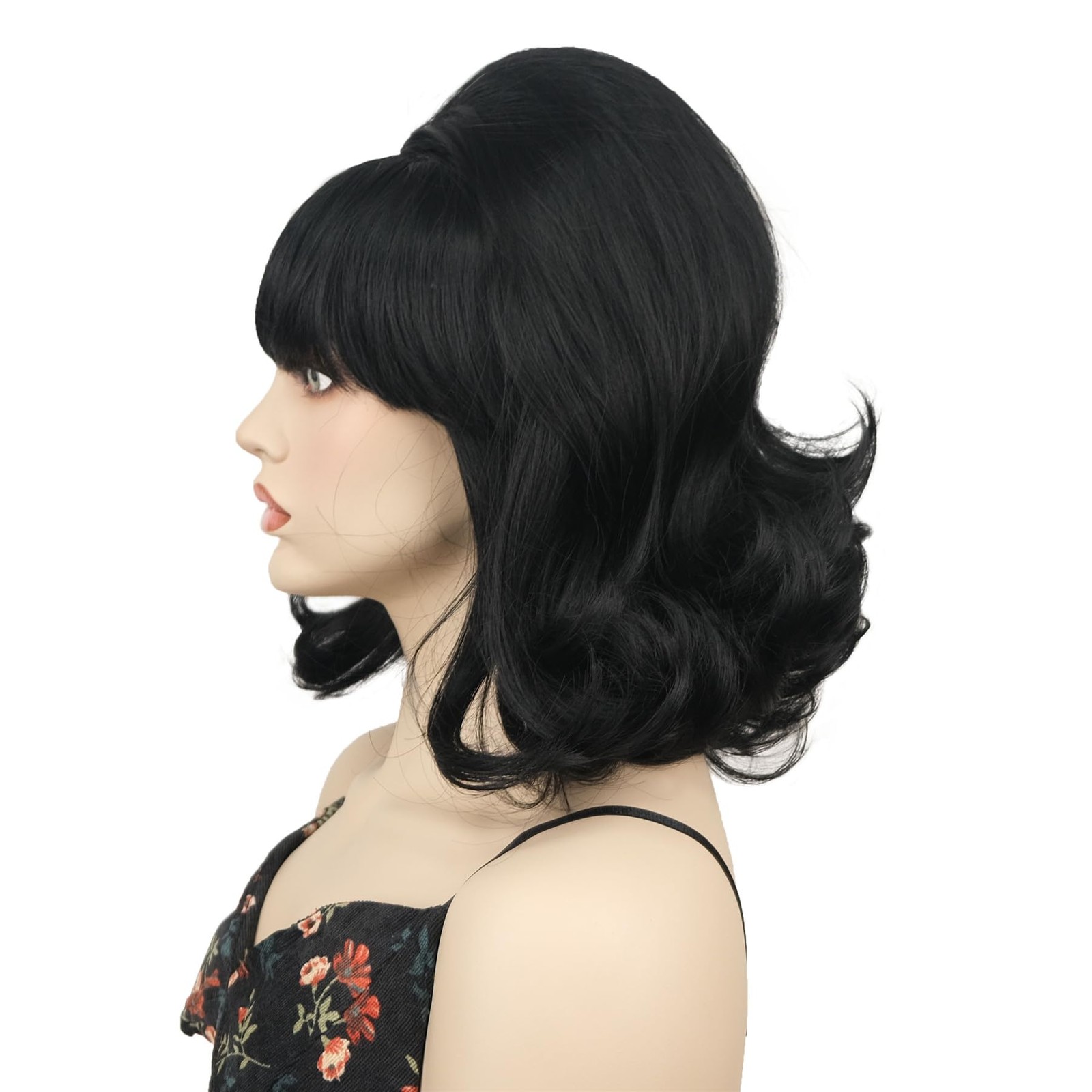 Retro Short Black Wigs with Bangs Bouffant Beehive Wigs 50s 80s Costume Hallo…