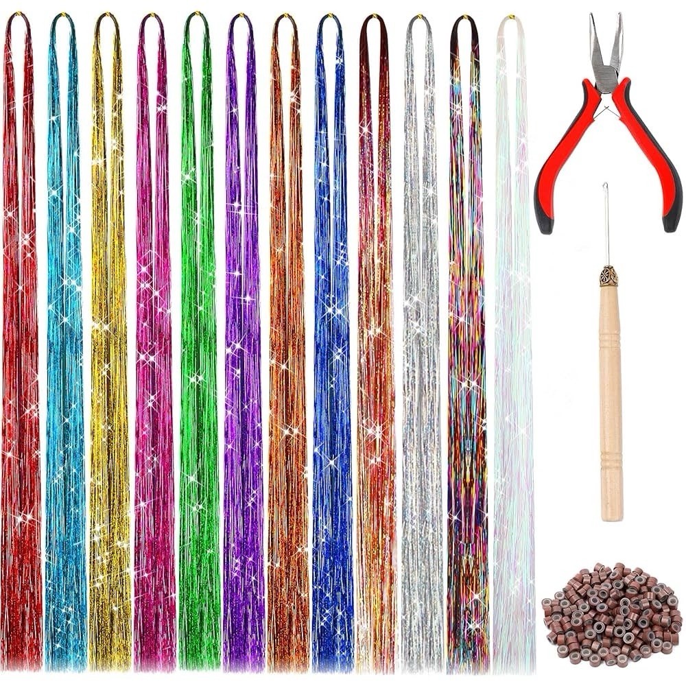 47 Inches Tinsel Hair Extension With Tool 12 Colors 2400 Strands Hair Extension