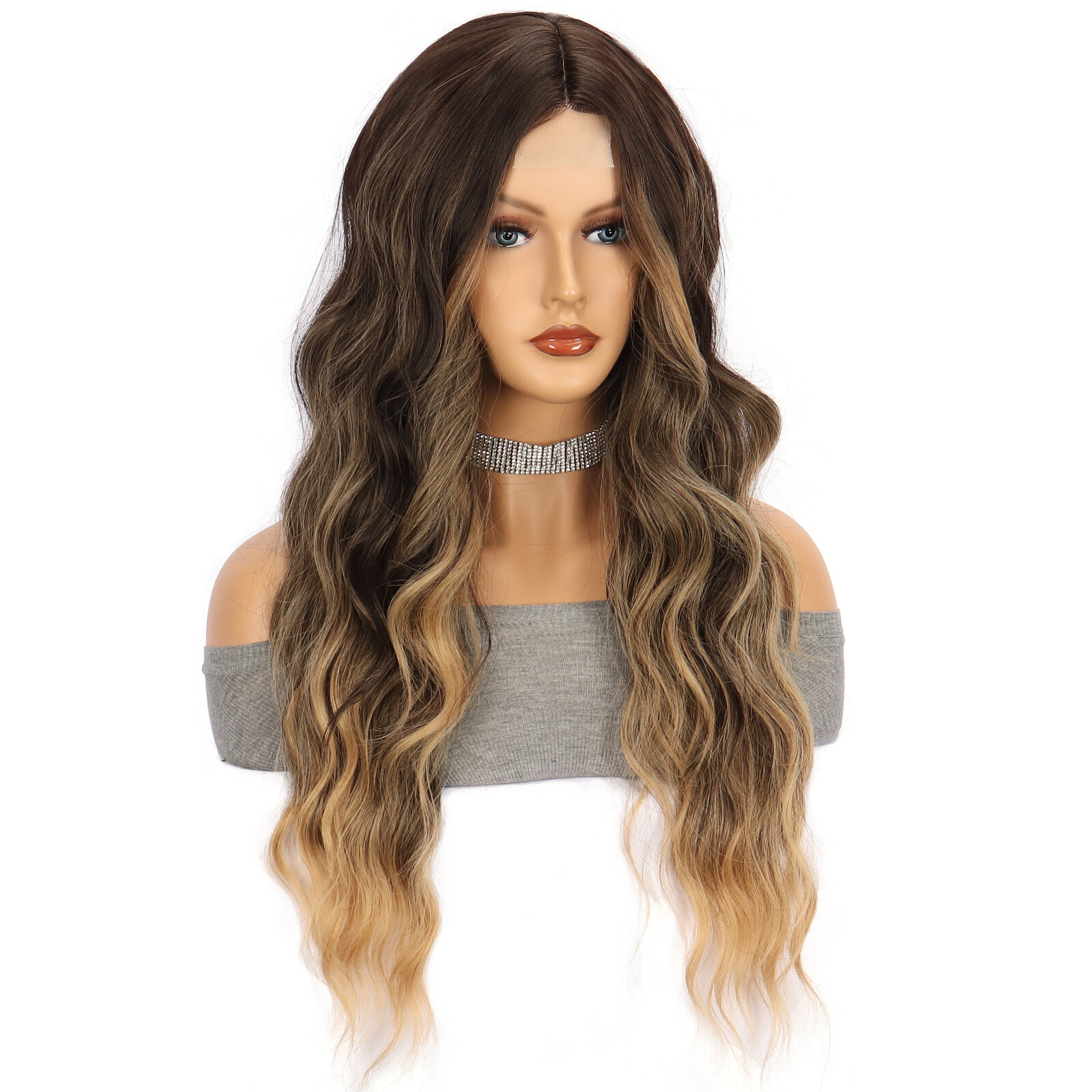 Long Wavy Ombre Brown to Golden Brown Lace Front Wigs 4X2 for Women Daily Party