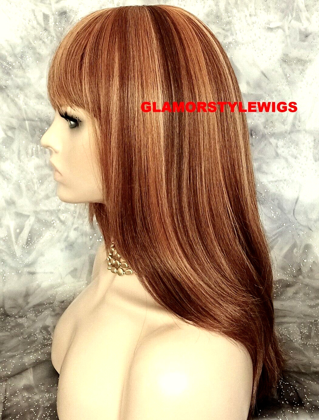 FULL WIG STRAIGHT LAYERED BOB WITH BANGS AUBURN MIX NWT