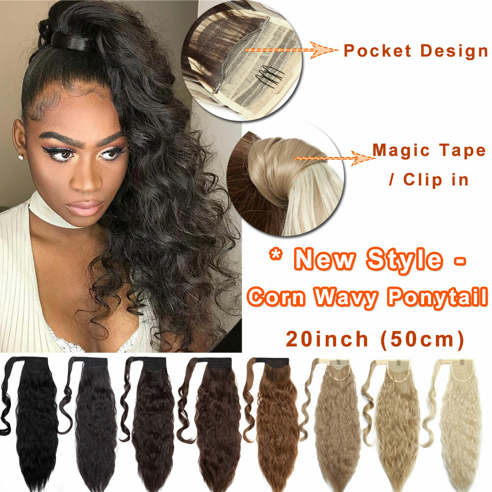 US Thick Clip In Hair Extensions Pony Tail Wrap Around Ponytail as human Curly H