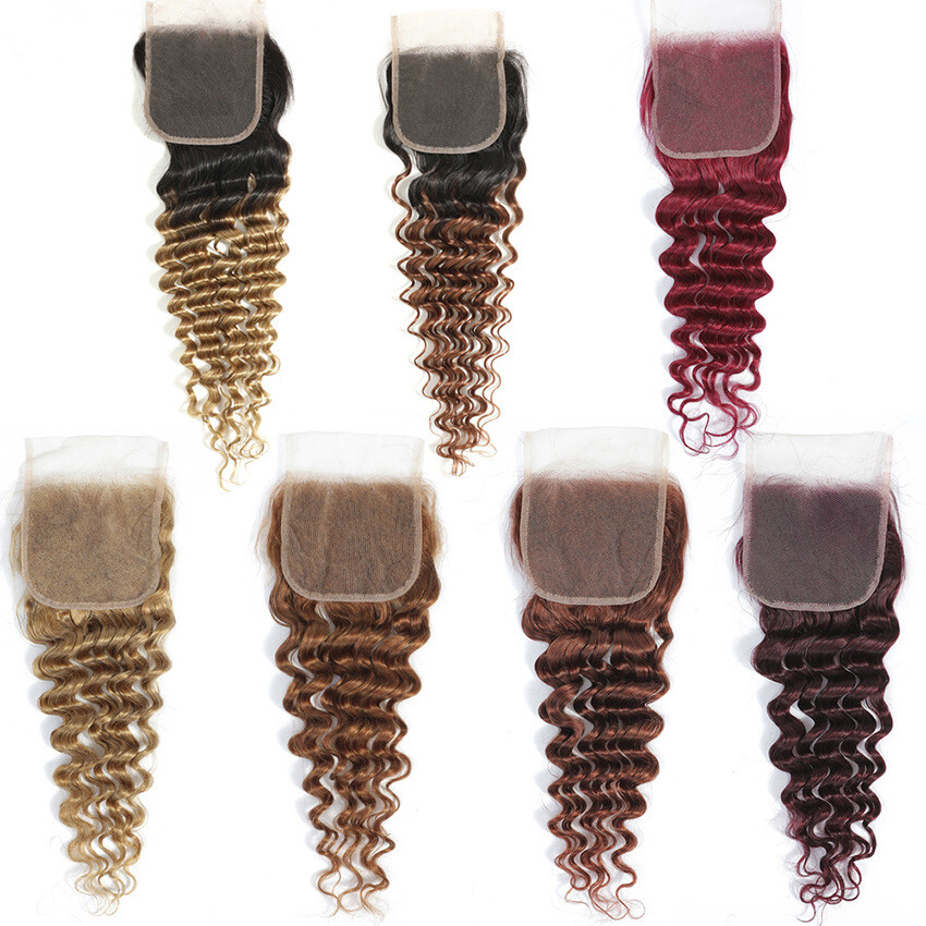 4X4 Lace Closure Brazilian 100% Human Hair Deep Wave 27# 30# Color 12-24inch