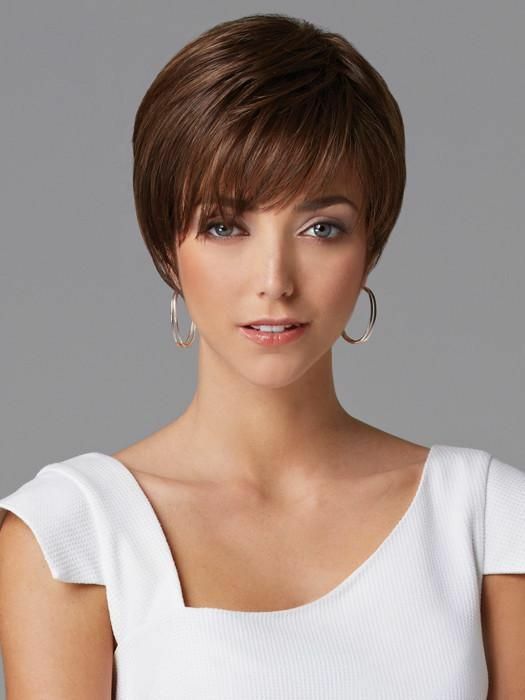 Women Short Pixie Cut Real Human Hair Wigs Dark Brown Straight Hair Short Wigs