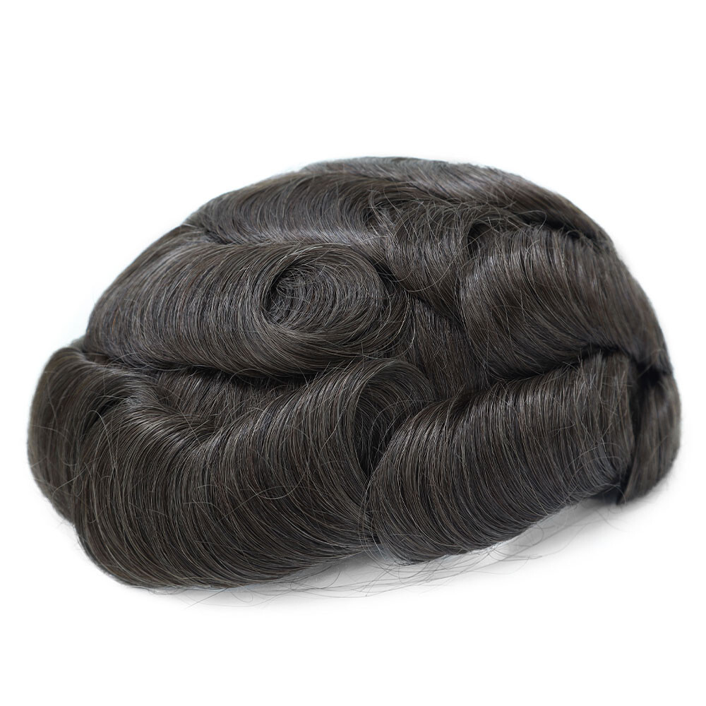 Mens Toupee Human Hair Systems Full Poly Thin Skin Hair Piece Replacement System