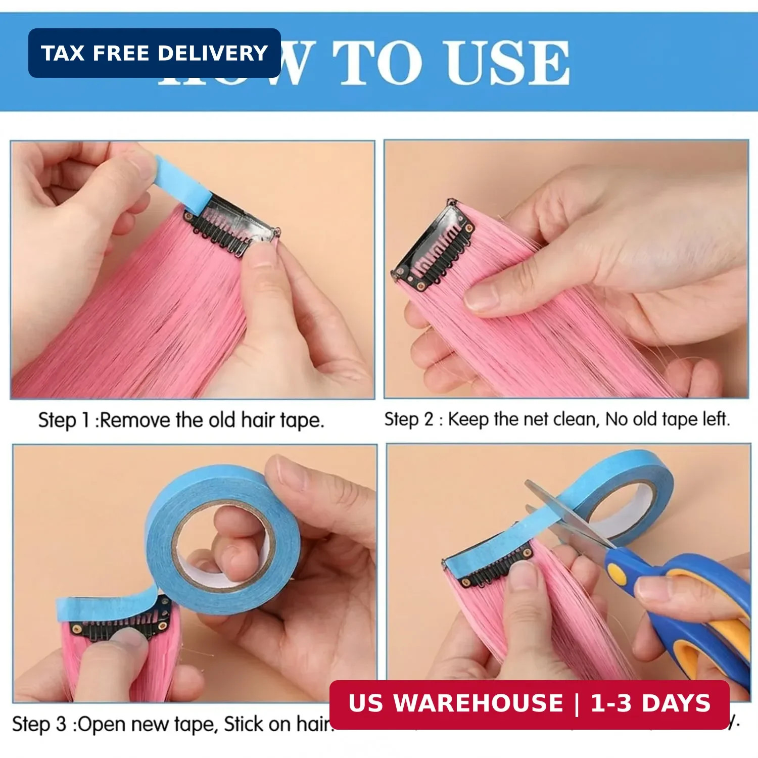 2 Rolls Extension Tape Blue, 3Yard Tape Hair Extensions for Wig Tapes Double Sid