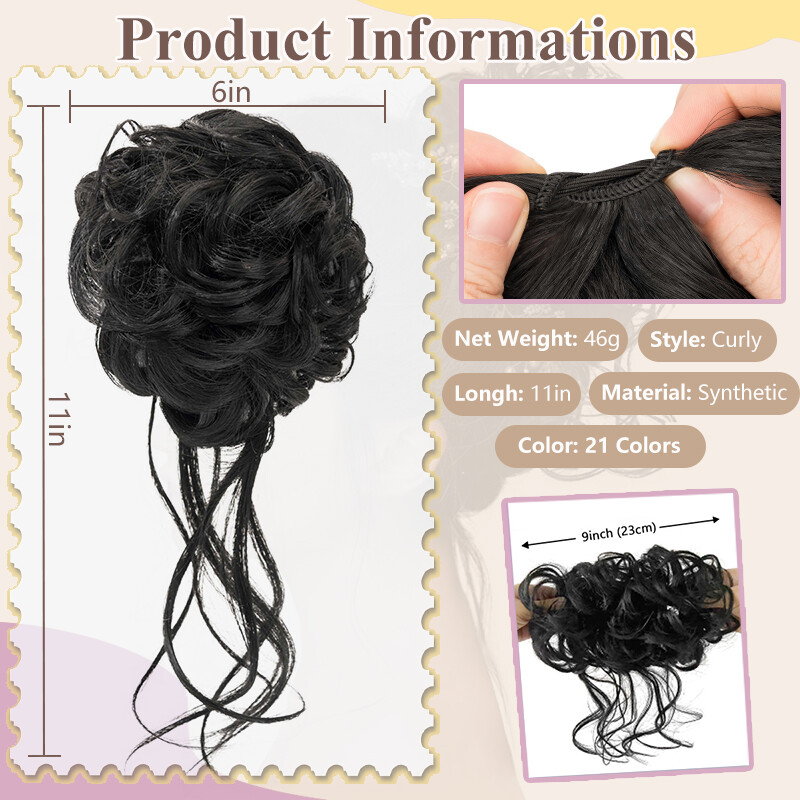 Natural Wrap on Messy Bun Hair Piece Ponytail Hair Extension Wedding Long Updo