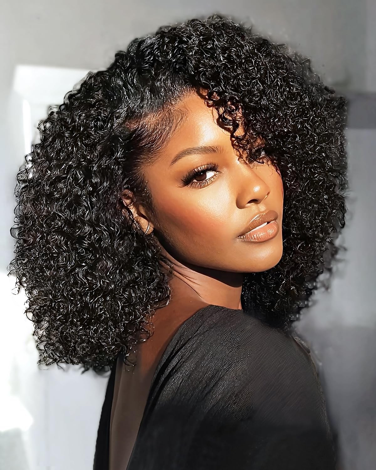 Facmood Kinky Curly Half Wig Human Hair 200 Density Wear And Go Glueless Wigs