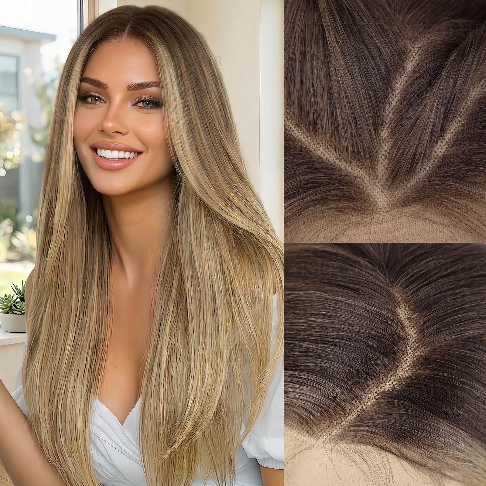 AISI HAIR 13×4 Ombre Blonde Straight Lace Front Wig for Women Synthetic Pre P…
