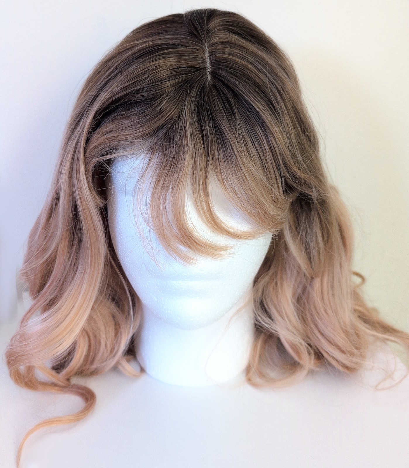 Blonde Wig Synthetic Wavy Curly Hair 22 Inches Ombre Gradient Brown Gyaru