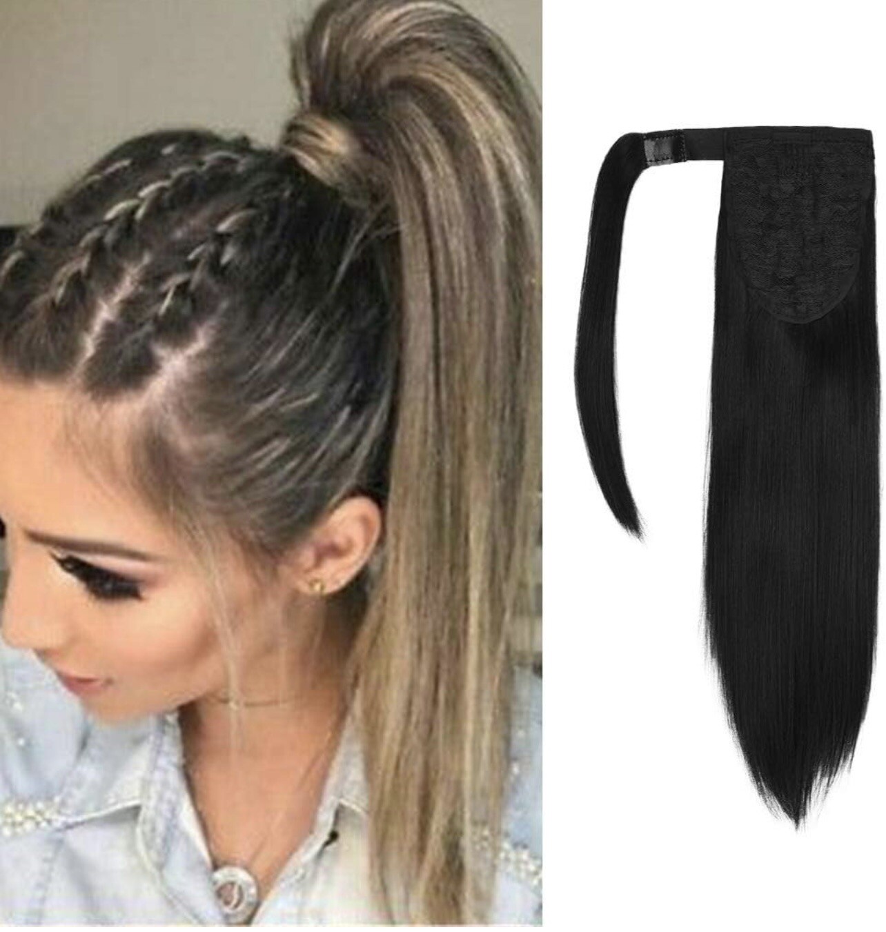 Seikea 12 Inch Wrap Clip-In Ponytail Straight Hair Black