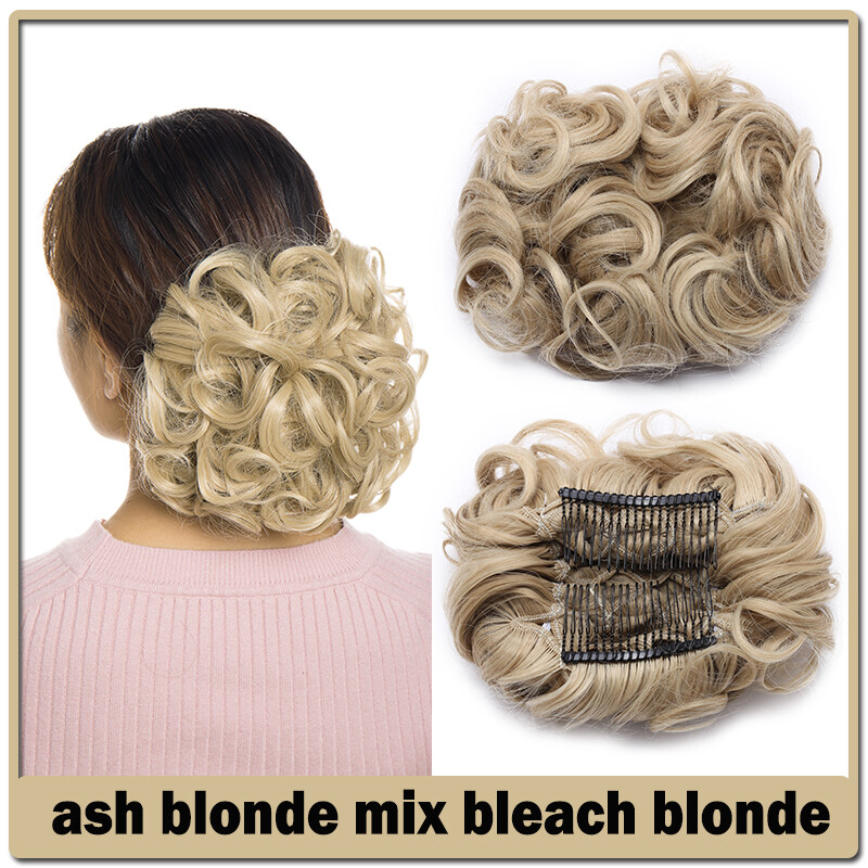 100% Real THICK Chignon Curly Messy Bun Updo Cover Clip in Hair Piece Extensions