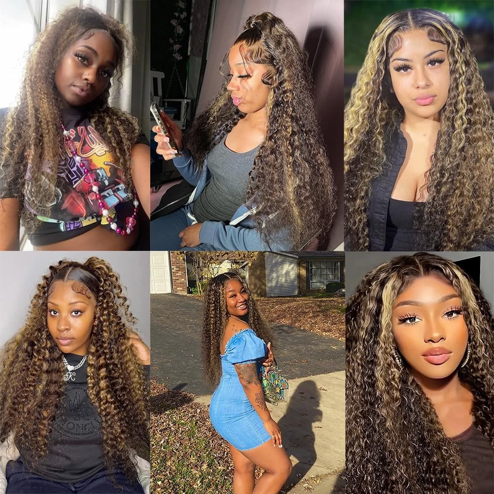Piano Color P1B27 Highlight Curly Wave Bundles Natural Black and Honey Blonde…