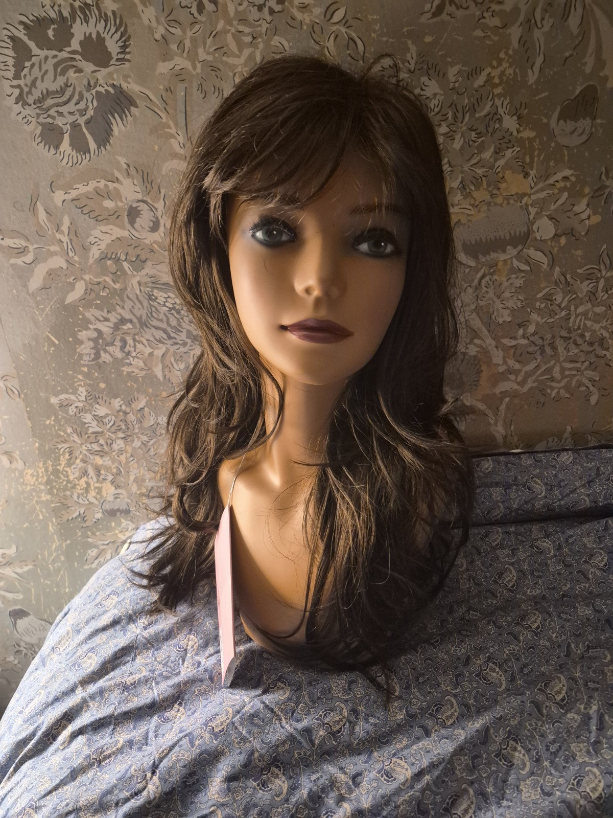 Estetica Designs Peace R4/6 Dark Brown Wavy Synthetic Wig Bangs Pure Stretch Cap