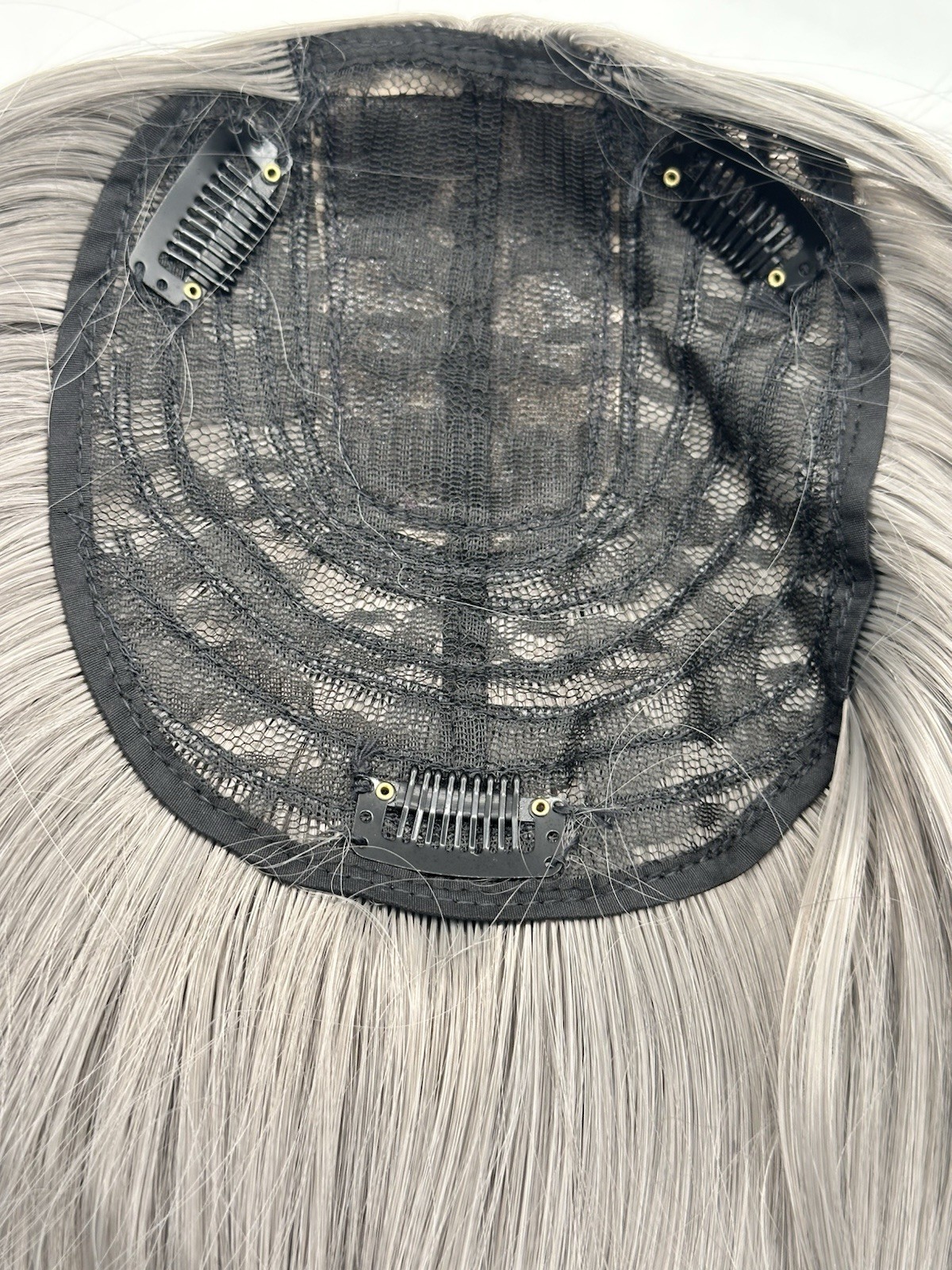 Crown Topper 13” Straight Hair Wig Piece Gray 3 Comb FK-SH-DKBN-14