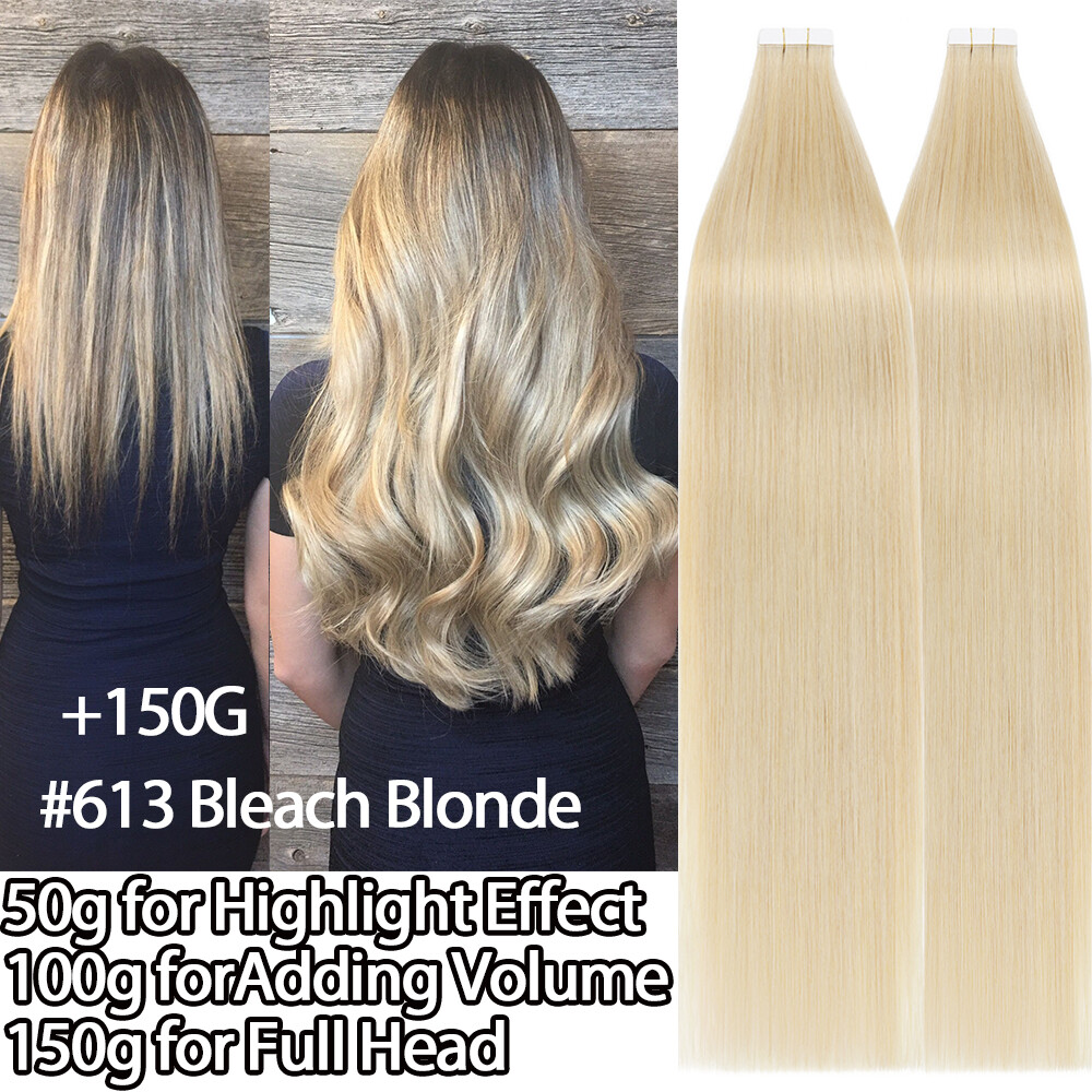 Invisible Tape In Remy Human Hair Extensions Skin Weft FULL HEAD THICK Straight