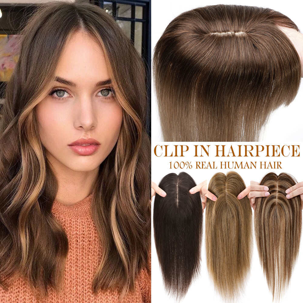 14 16 18 Clip In Hair Piece 100% HUMAN HAIR Topper Top Women’s Toupee Cover Wigs