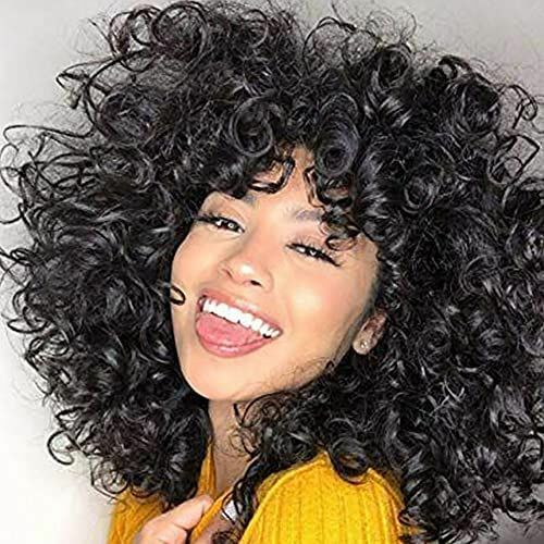Black Afro Curly Wigs with Bangs for Women Kinky Curly Afro Wig for Black Women