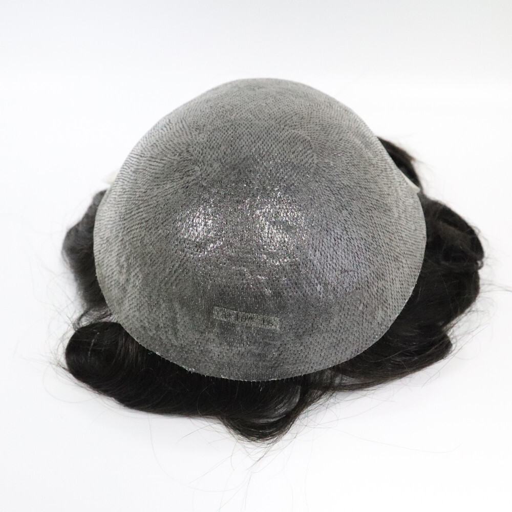 Natural Hair Replacement System 0.06mm Thin Skin V Toupee Gent Top Hair Piece#1B