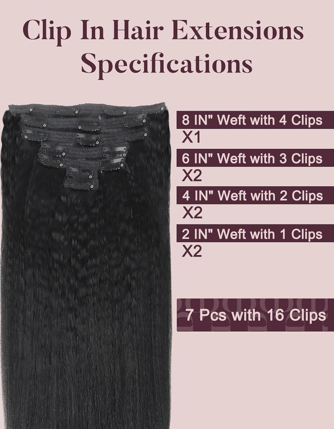Clip in Hair Extensions with Lace Weft Natural Black, Human Hair Extensions Remy
