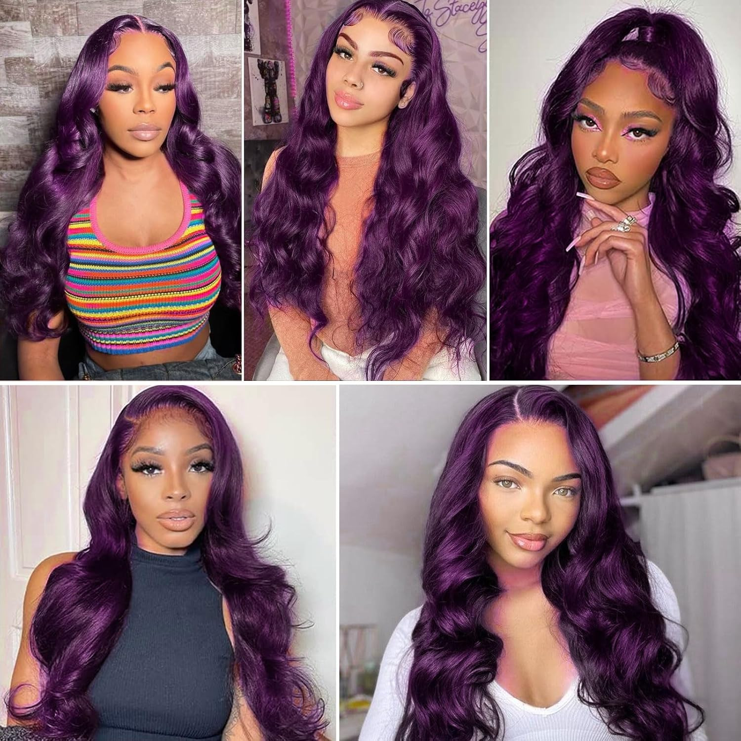 Dark Purple Human Hair Wig 13X6 Body Wave Deep Purple Lace Front Wig Pre Plucked