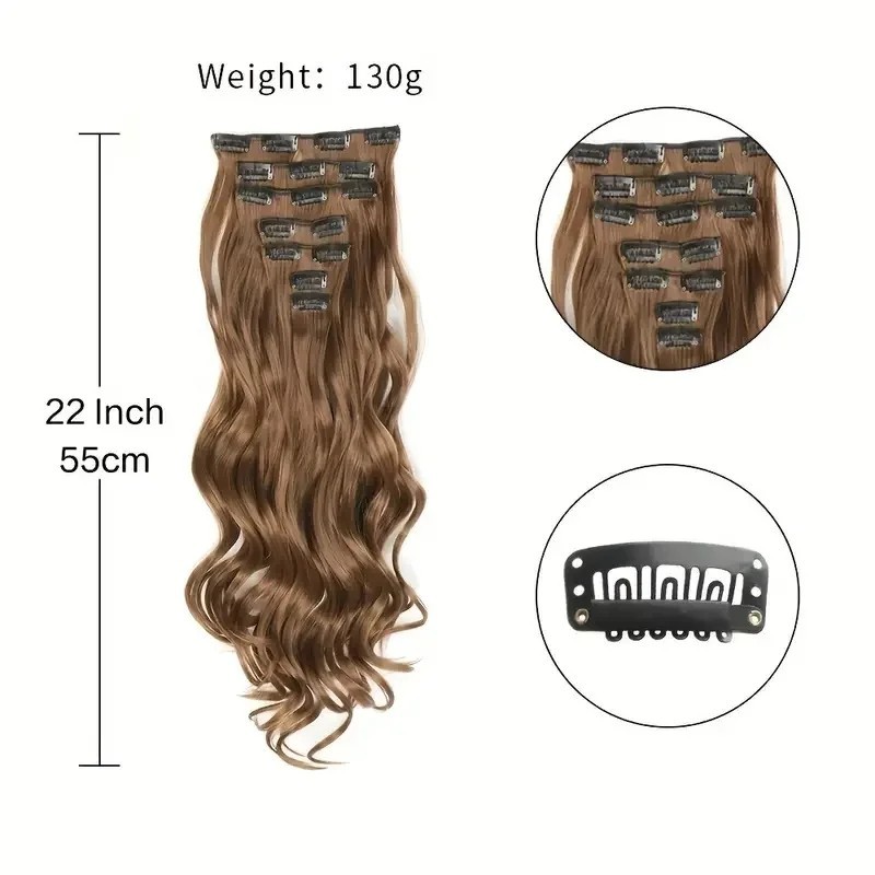 Clip In Hair Extensions 7PCS 22″ Long Curly Wavy Synthetic Hair Full Head
