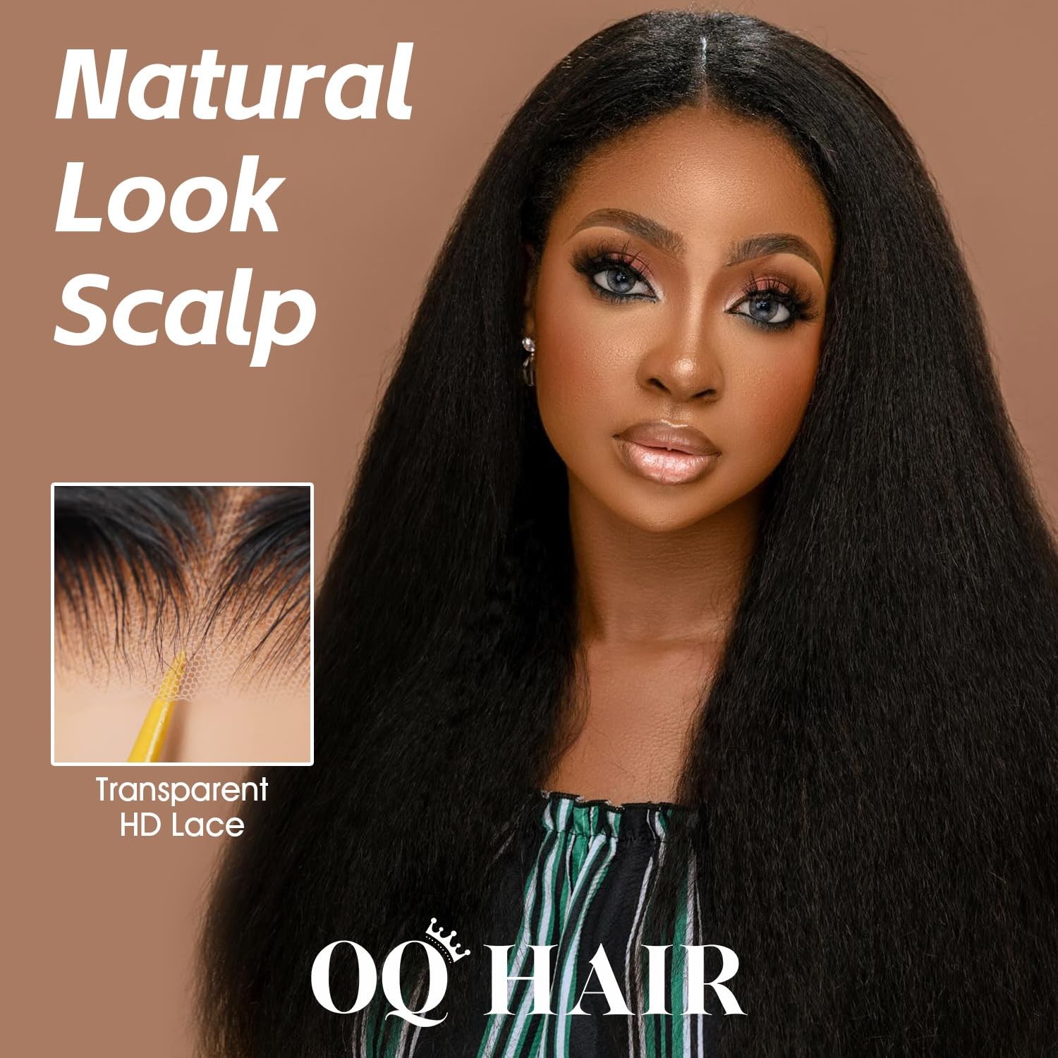 OQ HAIR Glueless Human Hair Wig Kinky Straight 7×5 HD Lace Pre Plucked Pre Cut