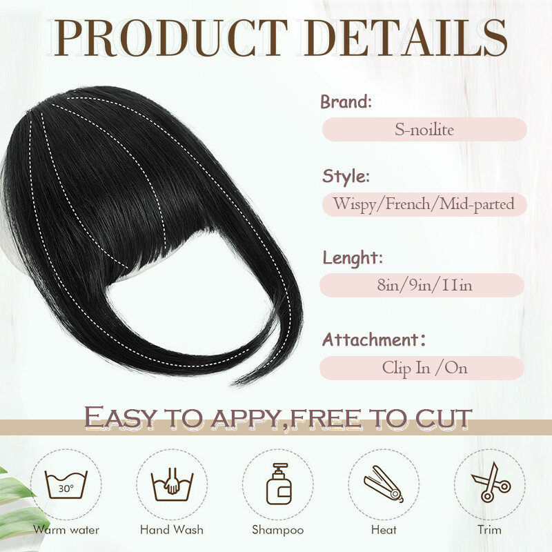 One piece Topper Neat Bangs Real As Human Hair Extensions Natural Clip in Fringe