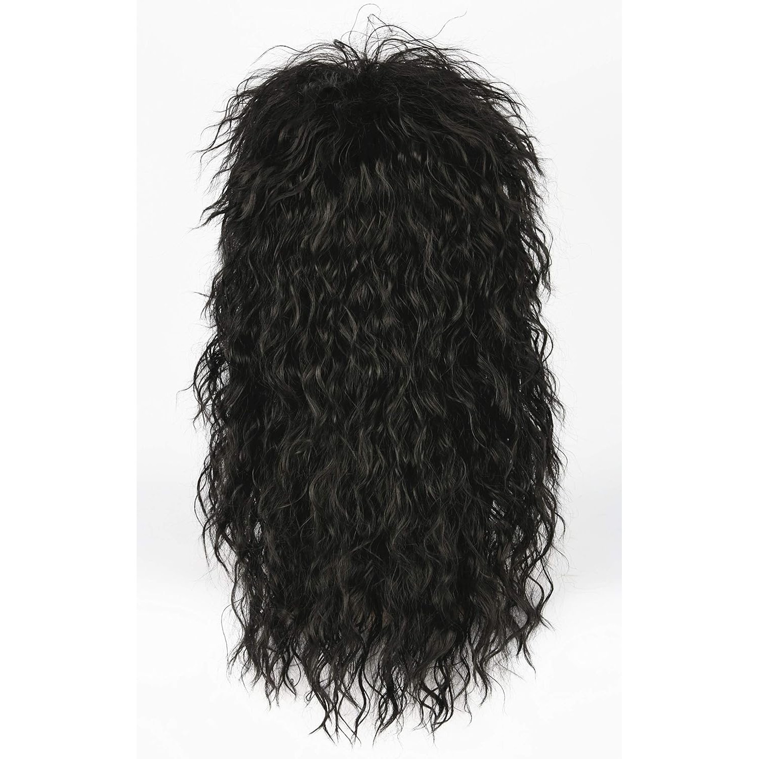 Men’s 80s Black Mullet Wigs Long Curly Black Rocker Metal Mullet Wig Party Gifts