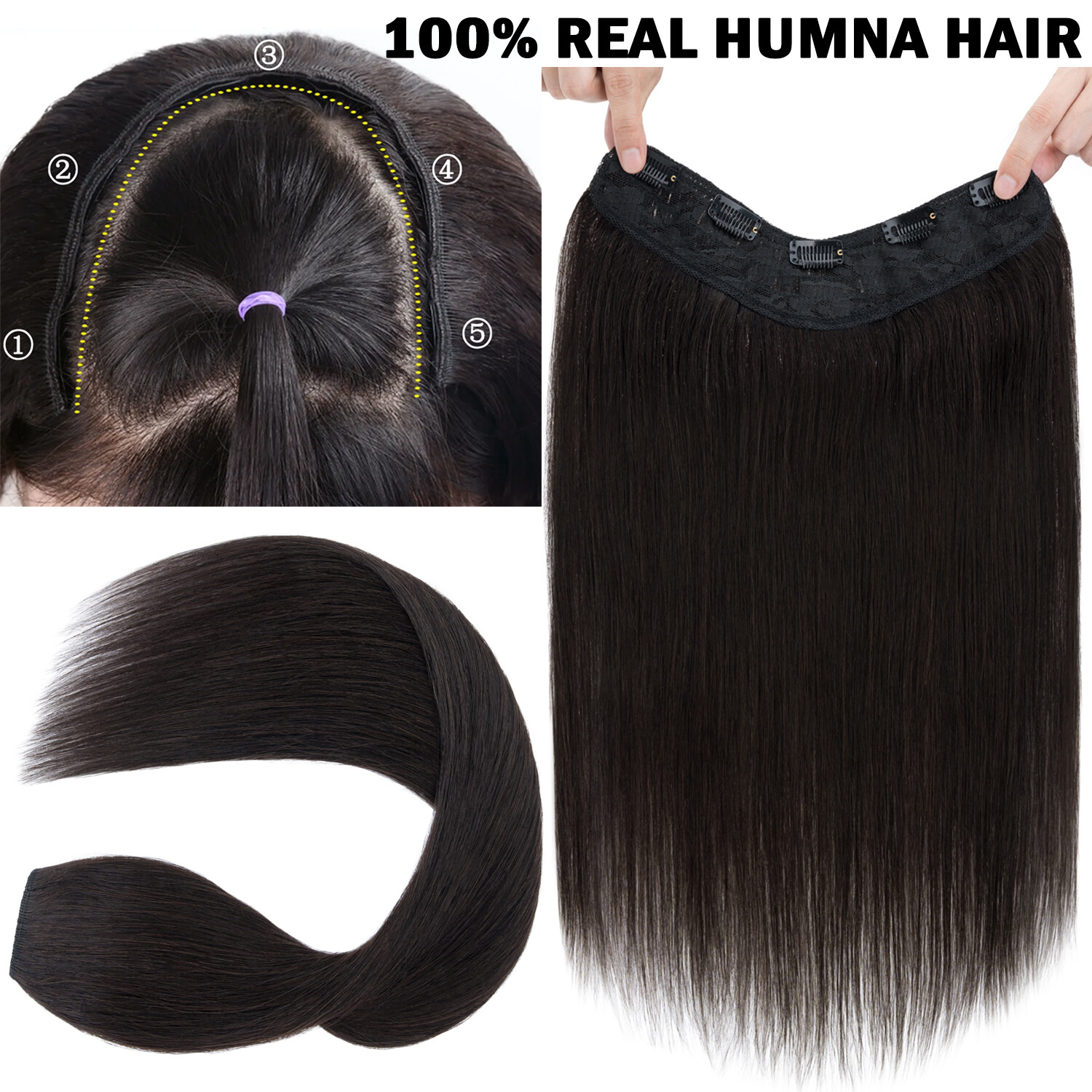 U Part Clip in Human Hair Extensions One Piece Real V-Shape Thick Weft 12″-22″