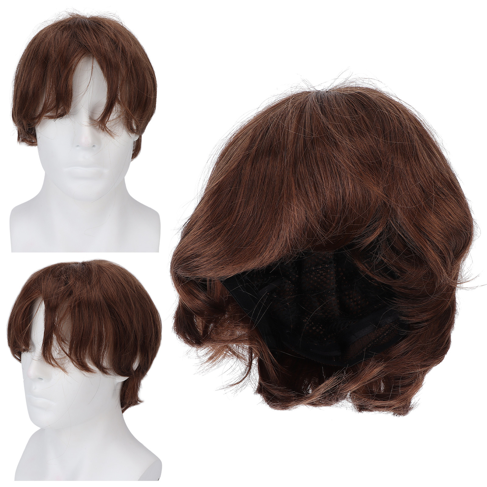 Men Short Light Brown Wig Male Short Straight False Hair Full Wig for Halloween
