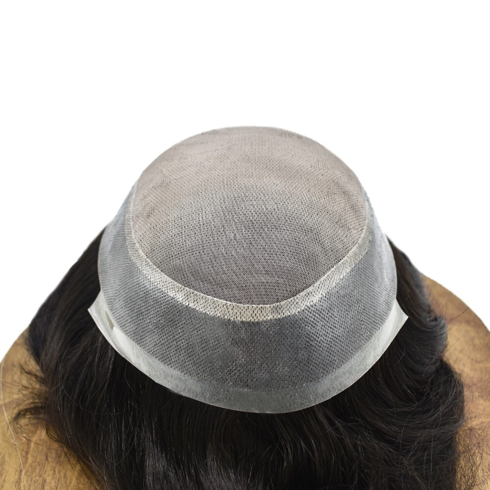 Mens Toupee 100% Human Hair piece Fine Mono Poly Skin Around Wig for Men TS-1