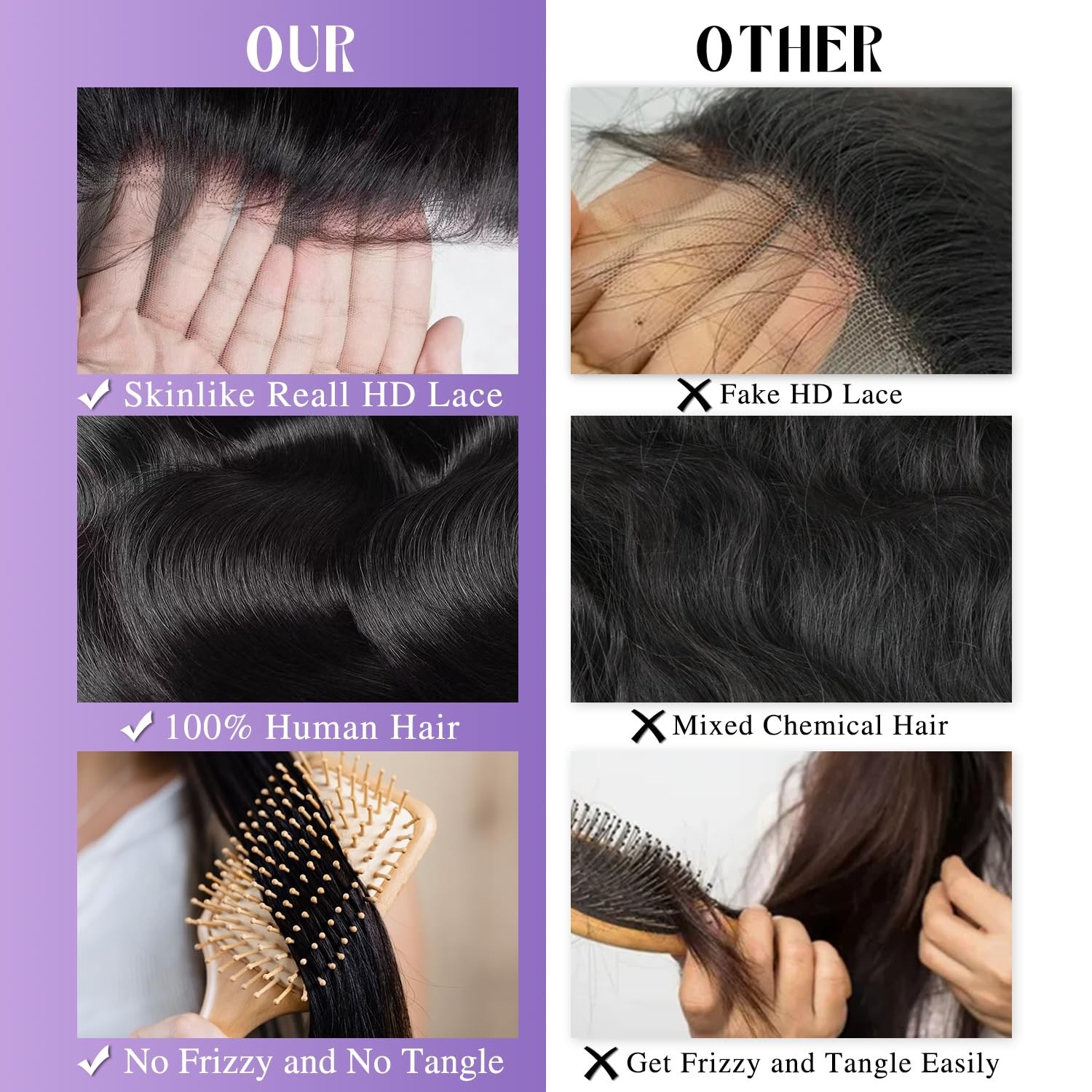 13×6 Lace Front Wigs Human Hair 180% Density Body Wave Glueless 36 Inch Natural