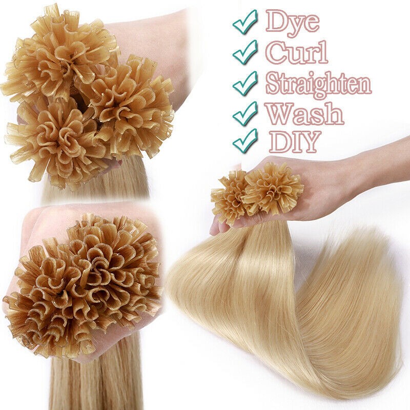 Keratin U Tip Hair Extensions Double Drawn Pre Bonded Remy Human Hair Colored 1G