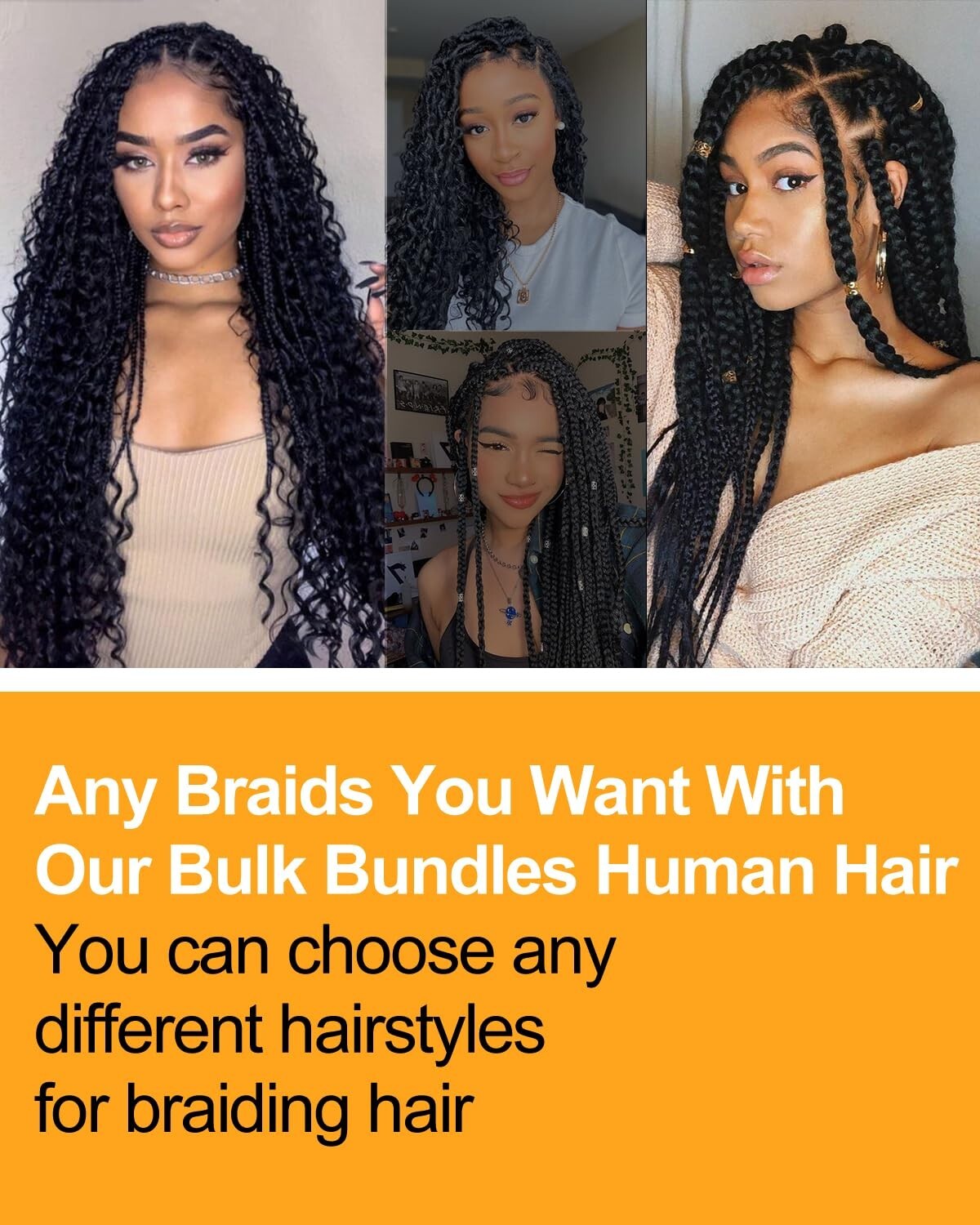 Human Braiding Hair 20 Inch 100g, Deep Wave Bulk Bundles for Boho Braids No Weft