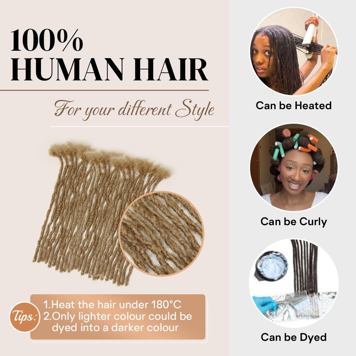 Siphis 10 Inch 30 Stands 0.4Cm Interlocking Loc Extensions Human Hair Dreadlock