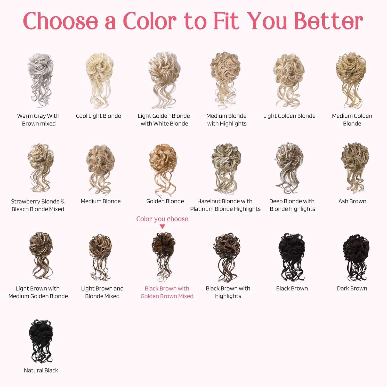 2PCS Messy Bun Hair Piece, Tousled Updo with Tendrils Bun Extensions Wavy Curly