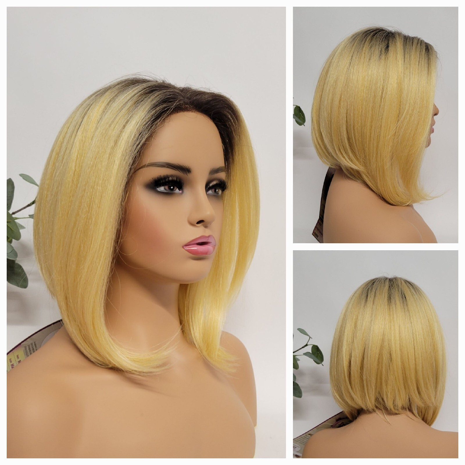 LACE FRONT STRAIGHT BOB WIG BLACK ROOT OMBRE BLONDE – PREMIUM SYNTHETIC HEAT OK