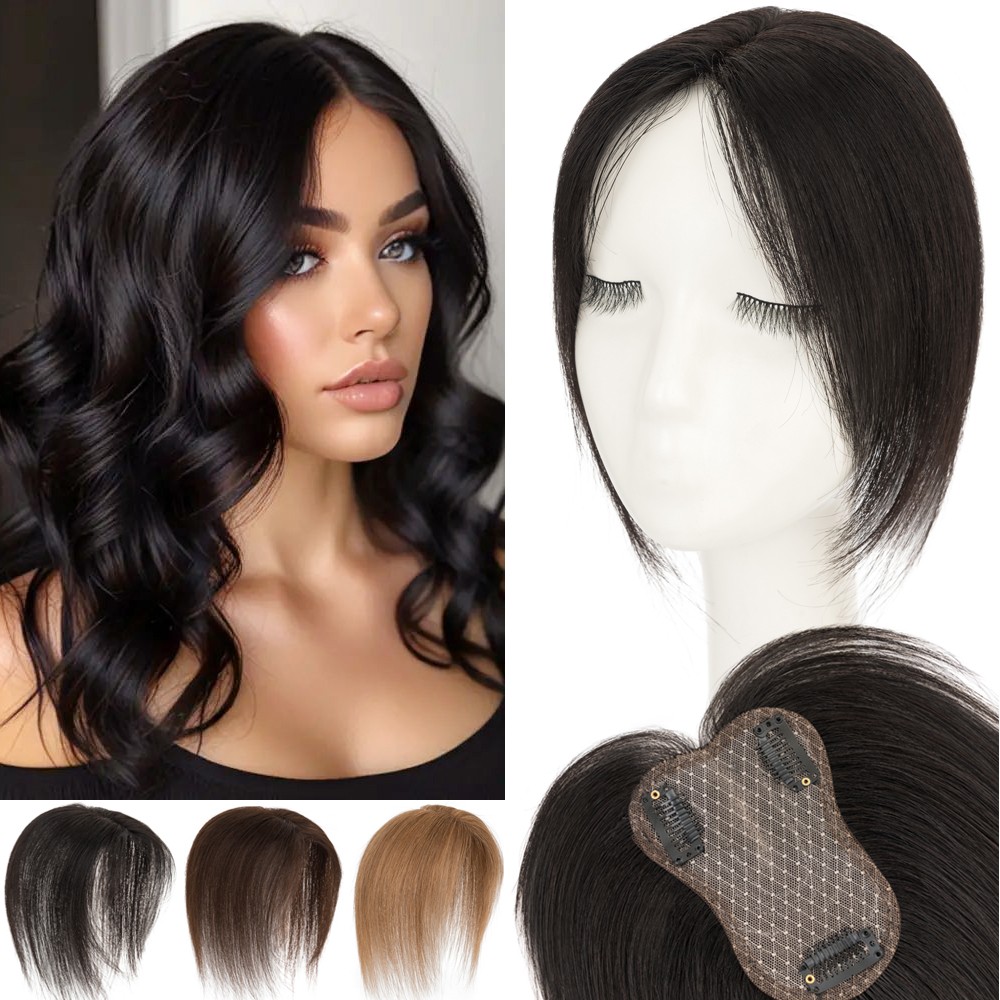 Human Hair Topper Clip in Topper Hairpiece Extension Lace Base With Bangs 8*11cm