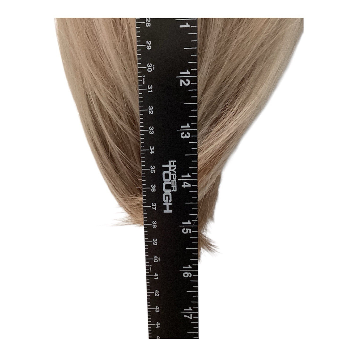 Ash Blond Wig 16” With Bangs Ombré Gradient Dark Roots Rooted Middle Part