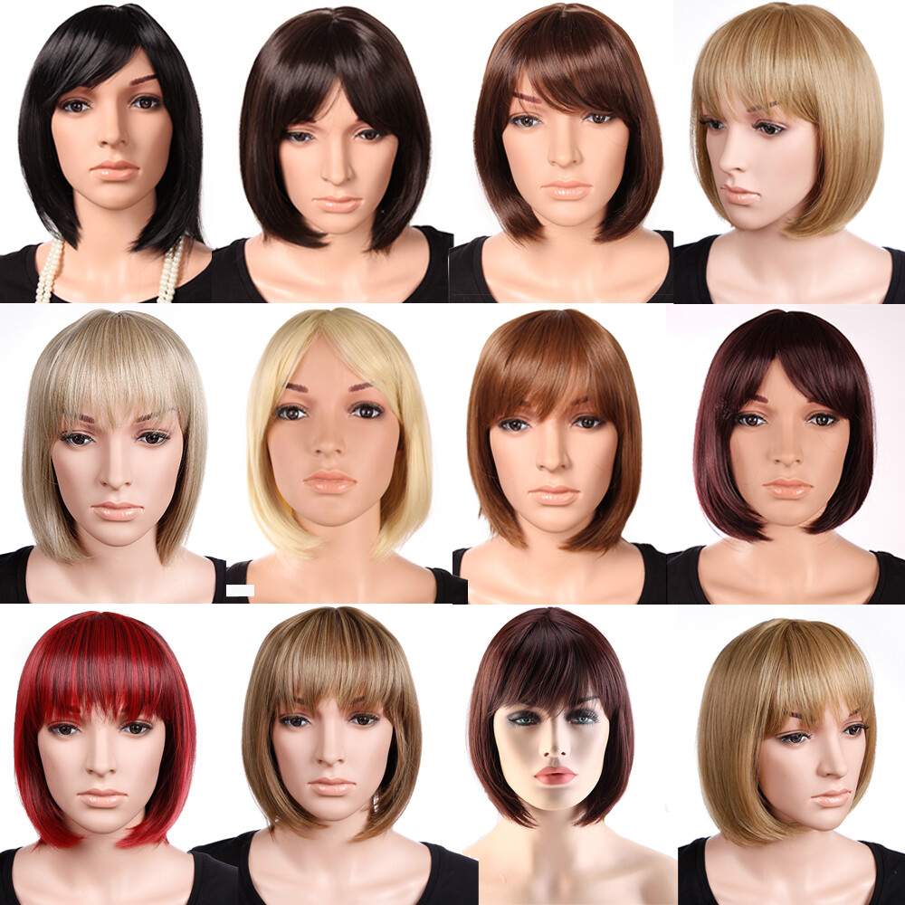 Ladies Party Cosplay Casual Wigs Women’s Short Straight Hair Bob Wigs With Bangs