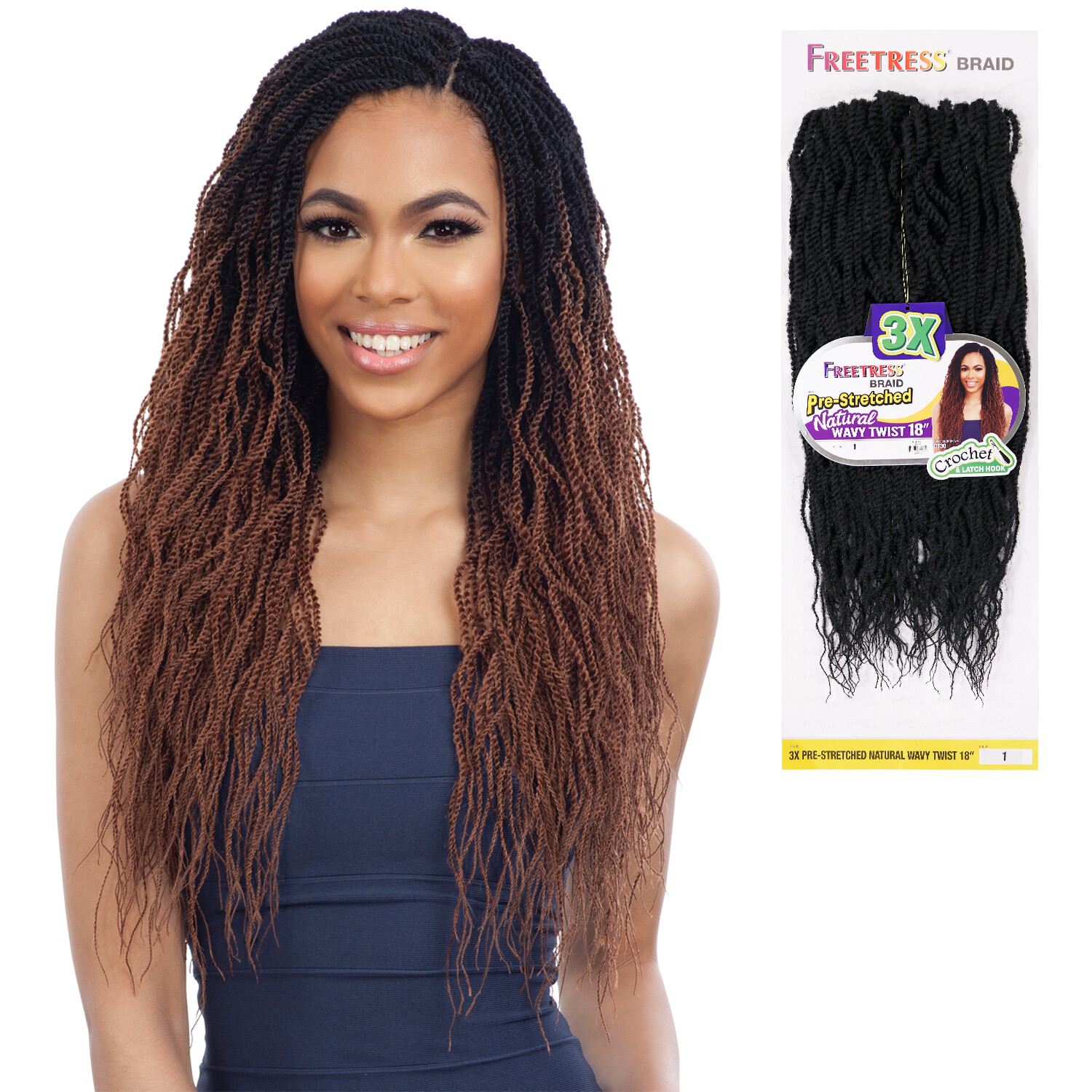 FREETRESS SYNTHETIC CROCHET BRAID – 3X PRE-STRETCHED NATURAL WAVY TWIST 18″