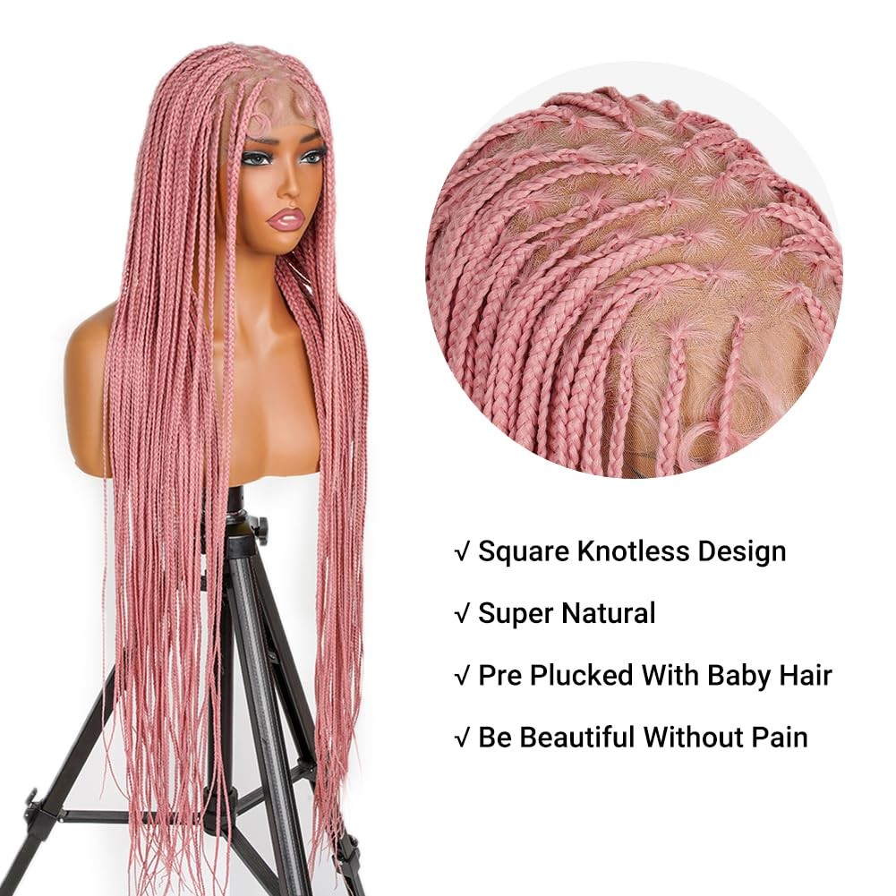 Supernova Hot Pink Full Lace Knotless Square Braided Wig 36Inch Full Handmade