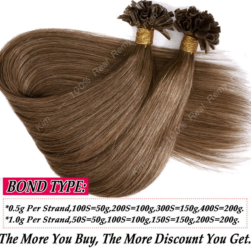 Nail U Tip Hair Extensions Real Remy Human Hair Thick 1g/s Glue Fusion Keratin