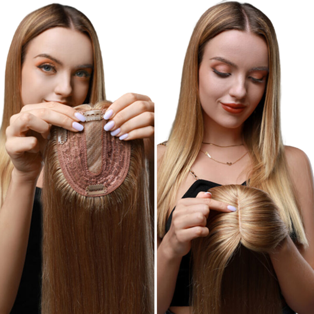 Topper Toupee Clip In Remy 100% Human Hair Lace Base Wiglet Hairpiece Hand-tied