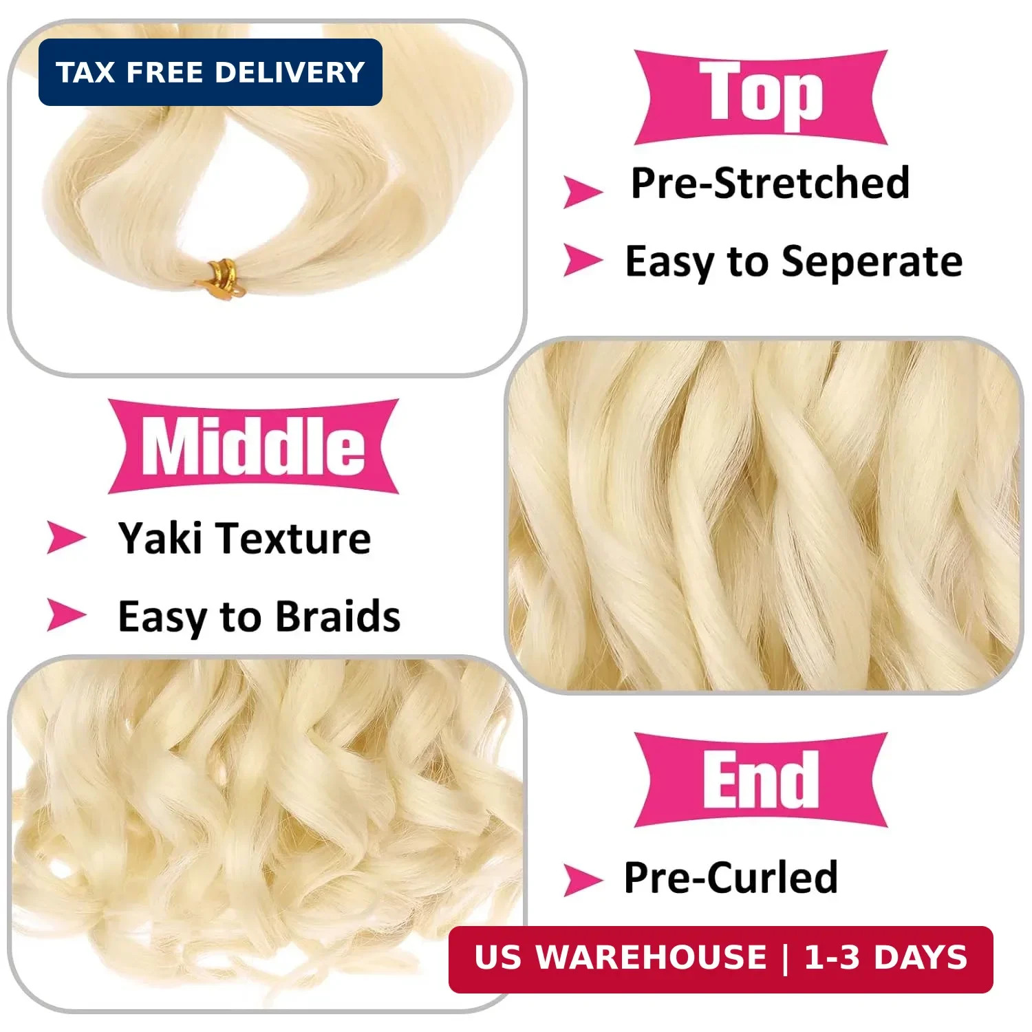 Unionbeauty French Curl Braiding Hair 22 Inch Blonde French Curly Braiding Hair