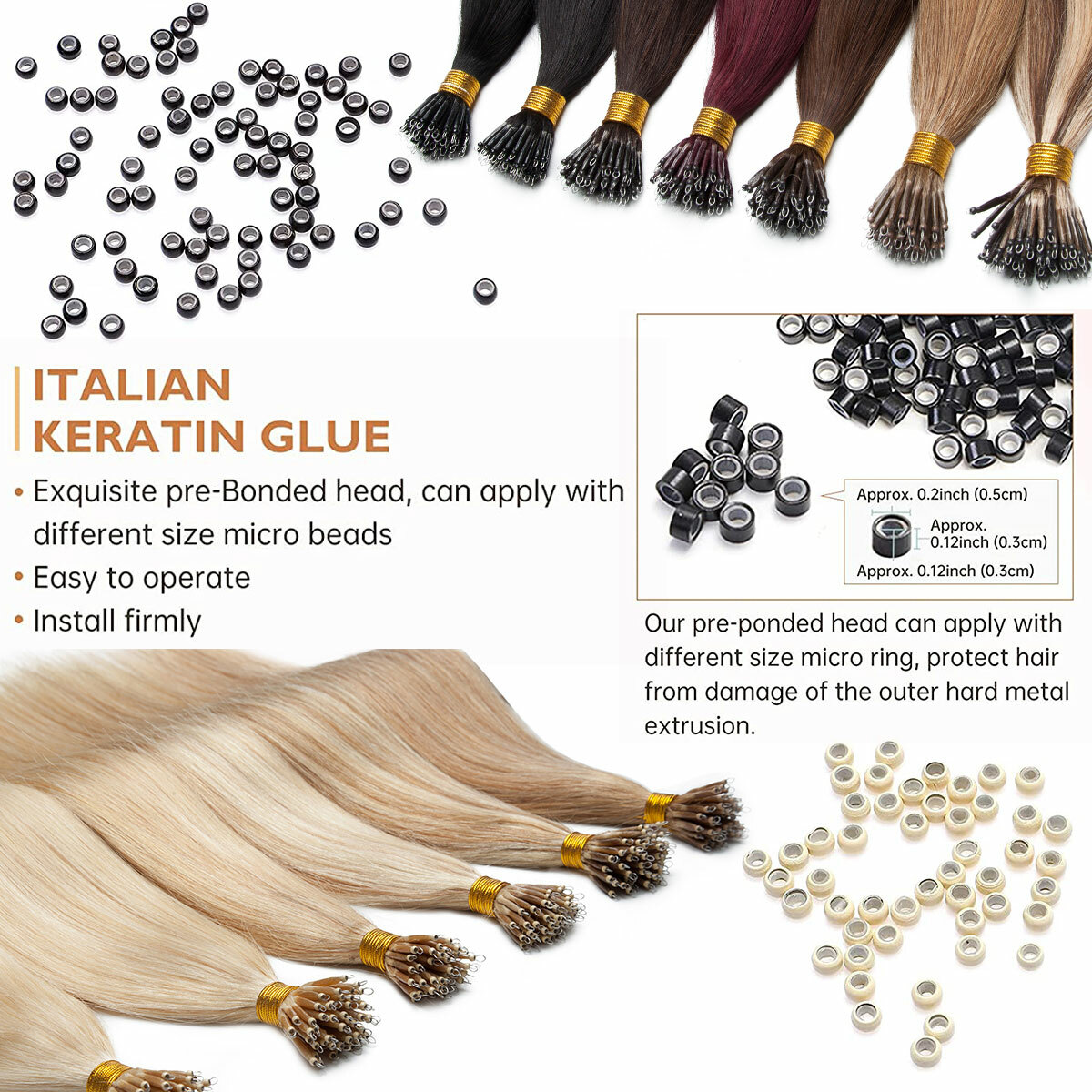 CLEARANCE 200PCS THICK Nano Ring Micro Loop Bead 100% Remy Human Hair Extensions