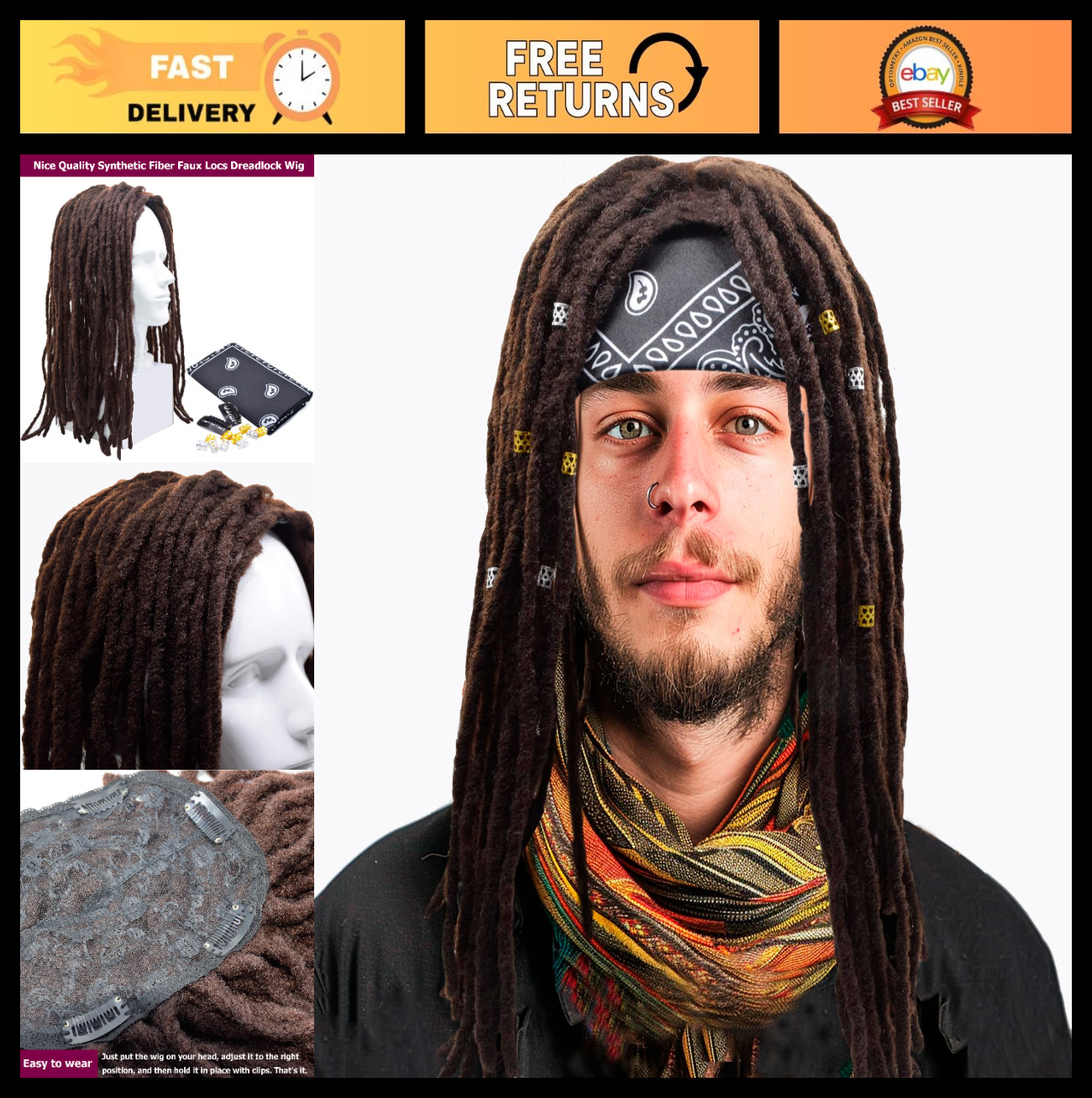 Handmade Synthetic Cosplay Dreadlocks Wig for Men & Women – Long Brown & Black D